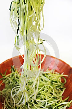 Zucchini noodles in a bowl vertical