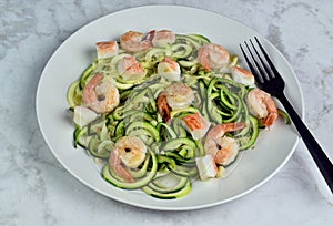 zucchini noodles with shrimp and crab meat