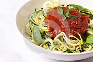 Zucchini Pasta with Tomato Sauce and Basil