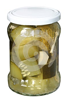 Zucchini pickled in glass jar