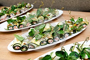 Zucchini Roll-Ups with Smoked Salmon and Greens