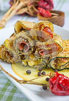 Zucchini rolls gratinated