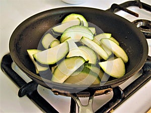 Zucchini Sliced and Cooking in a Frying Pan
