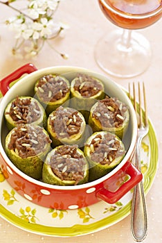 Zucchini stuffed with forcemeat