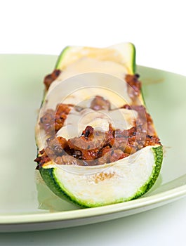 Zucchini stuffed with minced meat and cheese