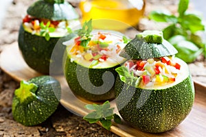 Zucchini stuffed with vegetables