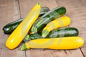 Zucchini and yellow squash on table