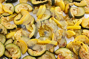 Zucchini and yellow summer crookneck squash slices