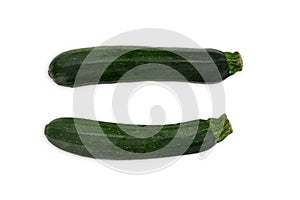 Zuchini isolated on white background. Fresh vegetables. Top view.