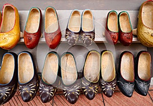 Zuecos traditional wooden shoes from Asturias Spain photo