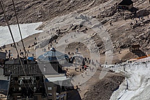 ZUGSPITZE, GERMANY - SEPTEMBER 4, 2019: Zugspitzplatt station of Zugspitze Glacier Cable Car (Gletscherbah