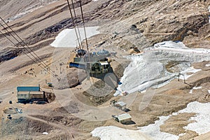 ZUGSPITZE, GERMANY - SEPTEMBER 4, 2019: Zugspitzplatt station of Zugspitze Glacier Cable Car (Gletscherbah