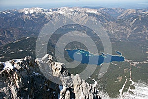 Zugspitze high mountains lake view, Germany