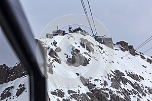 Zugspitze mountain peak station german alps in the winter