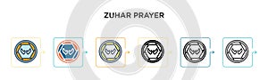 Zuhar prayer vector icon in 6 different modern styles. Black, two colored zuhar prayer icons designed in filled, outline, line and