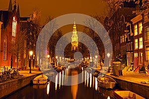 Zuiderkerk in Amsterdam Netherlands at night