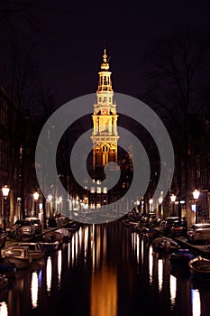 Zuiderkerk by night in Amsterdam Netherlands