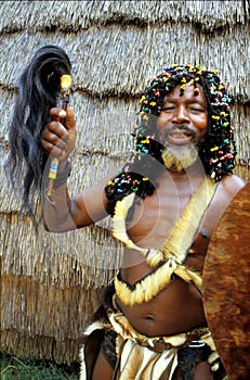 Zulu witchdoctor at traditional village near Durban