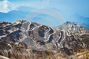 Zuluk hilltop the transit point of Silk Route. The road makes 32 hairpin turns. Located on rugged terrain of lower Himalaya in