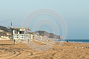 Zuma Beach Lifeguard Tower Near Sunset photo