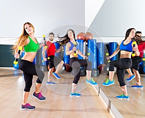 Zumba dance cardio people group at fitness gym
