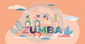 Zumba dancing concept, flat tiny persons vector illustration