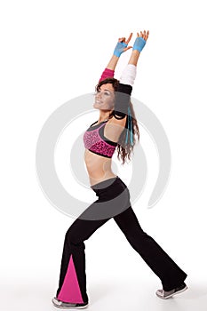 Zumba instructor in stretch pose