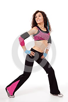 Zumba teacher in stretch pose