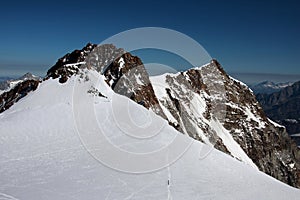 Zumstein and dufour on monte rosa glacier