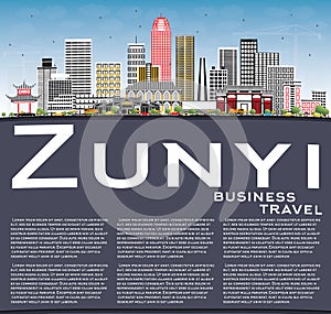 Zunyi China City Skyline with Gray Buildings, Blue Sky and Copy