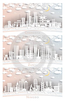 Zunyi, Ningbo and Changsha China City Skyline Set