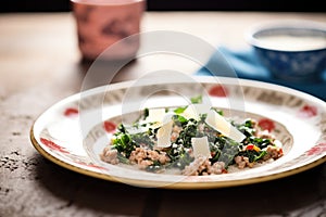 zuppa toscana with parmesan shavings, elegant plate