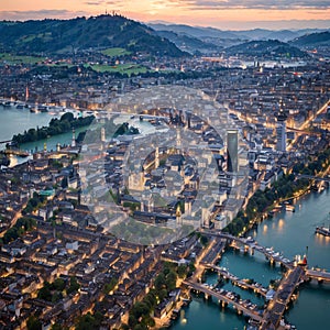 Zurich - aerial view on Zurich, Switzerland. Swiss city view. made with Generative AI
