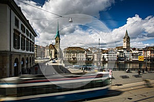 Zurich cityscape with city traffic