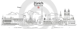 Zurich cityscape line art vector illustration