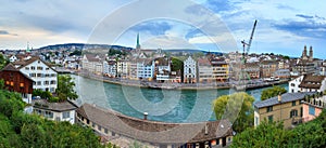 Zurich cityscape river panorama