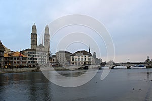 Zurich with Grossmunster cathedral