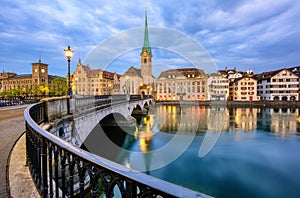 Zurich historical city center with Fraumunster church, Switzerland photo