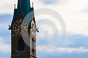 Zurich landmarks: the St. Peter Church, the Lady Minster (German: Fraumunster) photo