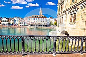 Zurich Limmat river waterfront and landmarks view