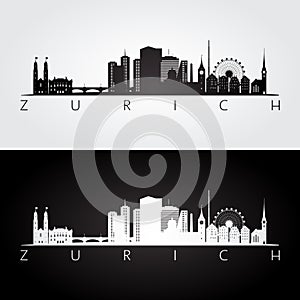 Zurich skyline and landmarks silhouette photo