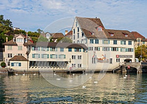 Buildings of the historic part of the city of Zurich along the Limmat river