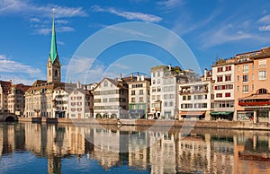 Buildings of the historic part of the city of Zurich along the Limmat river