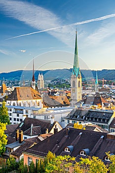 Zurich, Switzerland Cityscape with Church Steeples photo