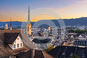 Zurich, Switzerland Cityscape with Church Steeples photo