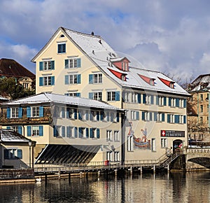 Historic buildings of the city of Zurich along the Limmat river