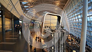 ZURICH, SWITZERLAND - MAR 31st, 2015: Kloten Airport Interior, waiting area inside the terminal building. The airport is