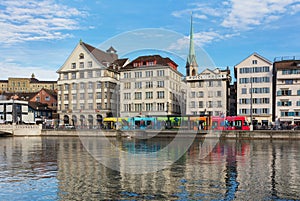 Buildings of the historic part of the city of Zurich along the Limmat river