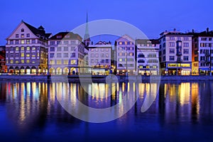 Zurich waterfront at night, Switzerland