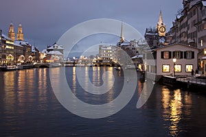 Zurich waterfront in winter time